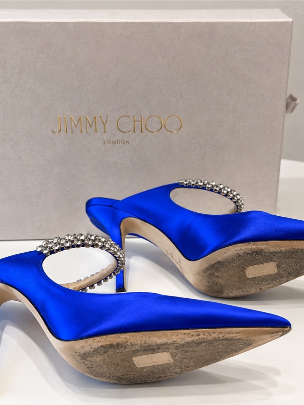 Rare Jimmy Choo Bing 100 Ultraviolet Crystal Satin Mules Heels 40 / US 10 - Picture 2 of 4